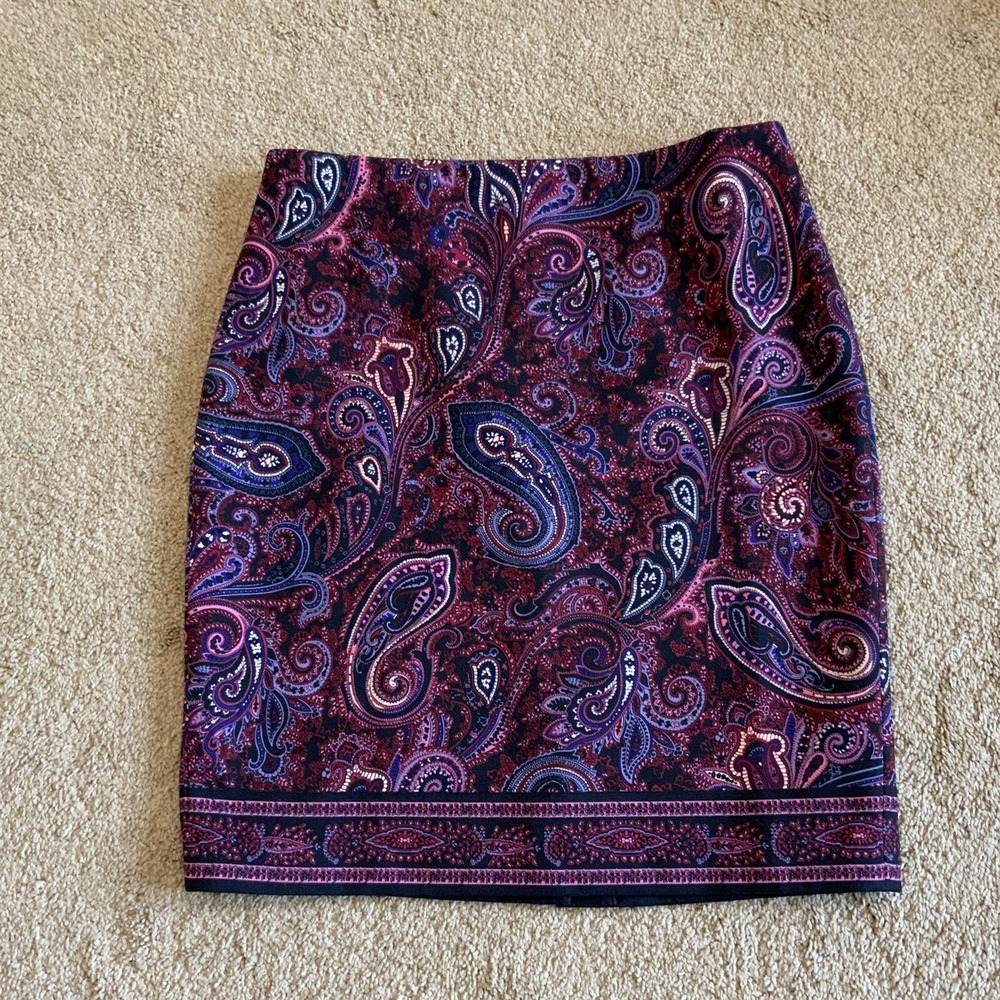 Talbots Lined Pencil Skirt‎ Size 10 Petite 90s Academia Paisley EUC